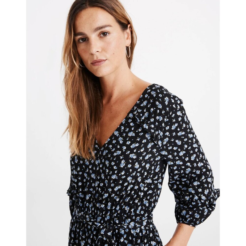 Madewell Ruffle-Sleeve Tie-waist Jumpsuit in Baby’s Breath True Black Sz L NWOT - Picture 3 of 7